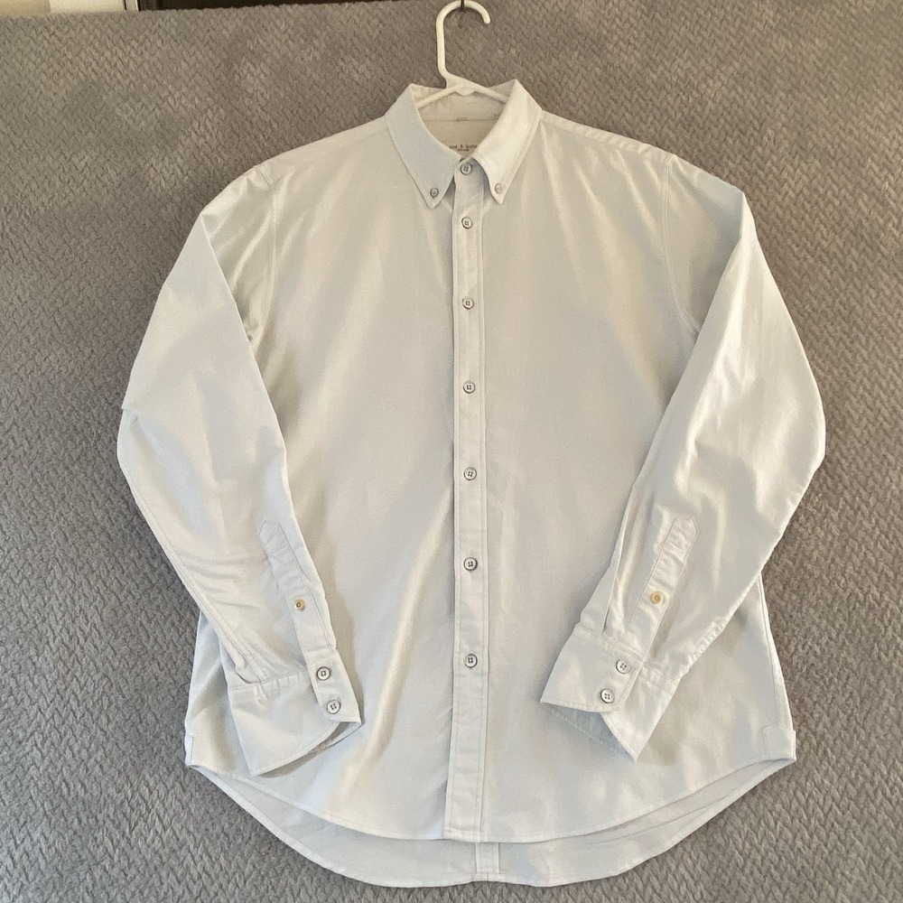 Rag & Bone Dress Shirt Mens M Medium Fit 2 Slim Fit Very Light Blue Button Down